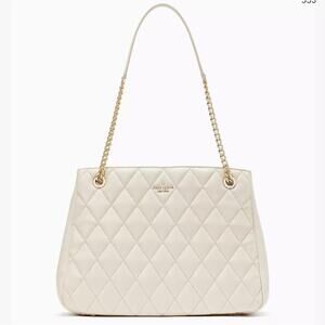 Kate Spade NY Carey Tote Parchment Gold Chain with Pink Dust Bag Retail $549 NWT